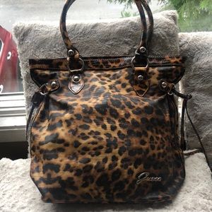 Guess purse black/tan leopard print.
